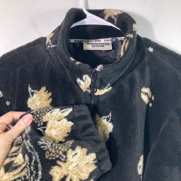 Mens Vintage Glacier Gear Outdoor Deer Print Fleece Lined Zip Jacket Black Tan S - Picture 6 of 12